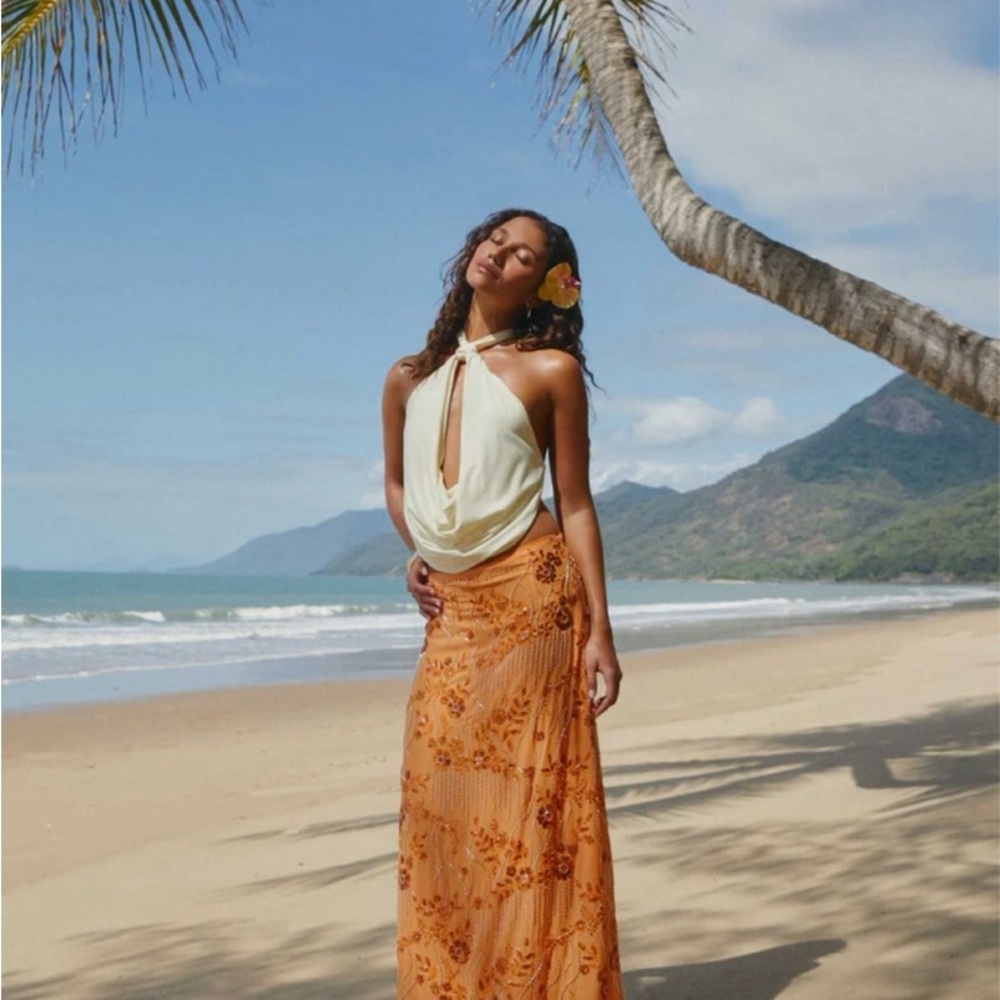 Peppermayo Vibrant Orange Floral Maxi Skirt